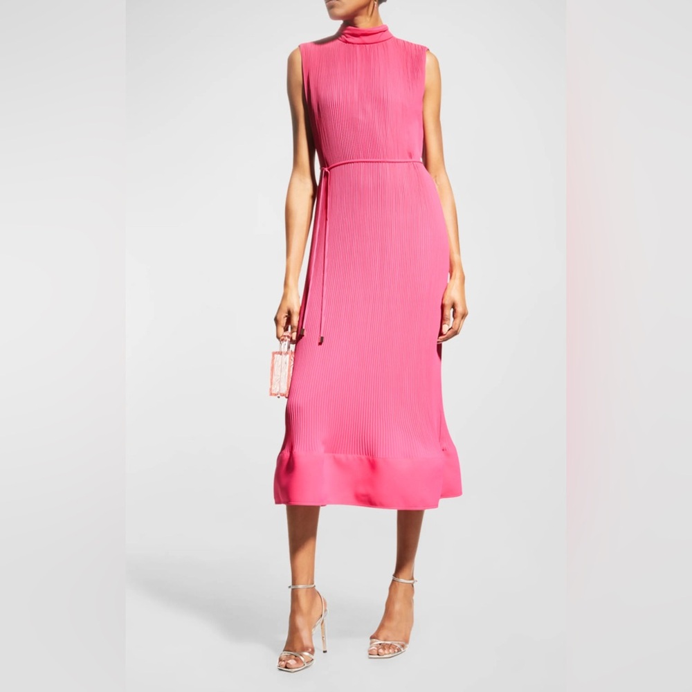Milly Pink Sleeveless Midi Dress with Turtleneck